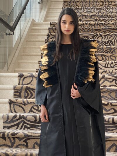 Crystal Feather Abaya Set Black